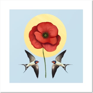 Swallows & poppy Posters and Art